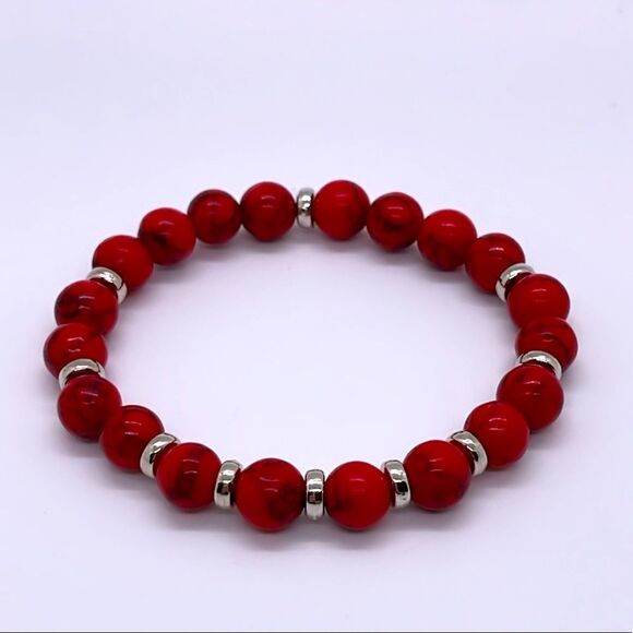 NWT Wool + Pepper Co. Red Turquoise + Silver Beaded Bracelet - Picture 4 of 4